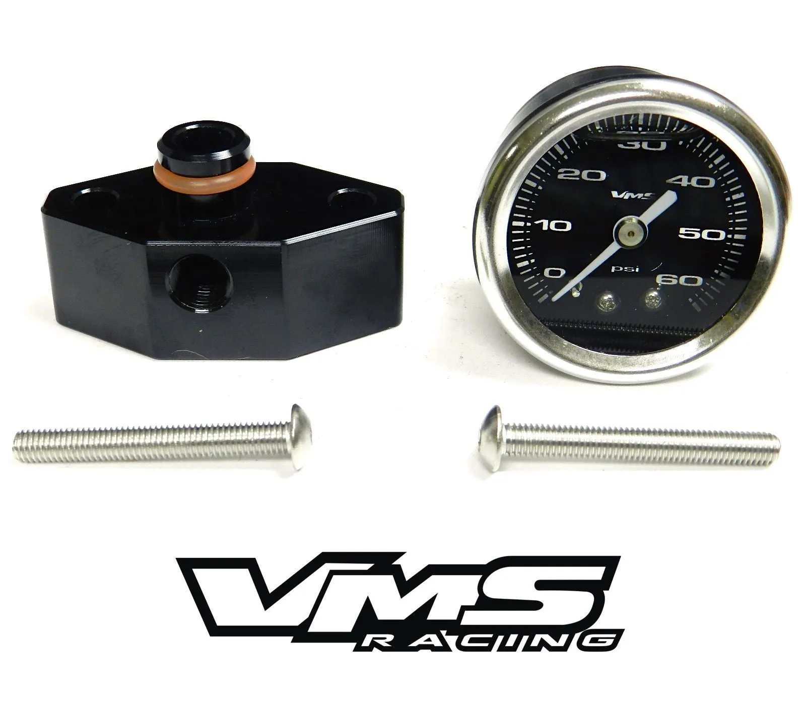 05-10 FORD MUSTANG GT & SHELBY GT 500 1 1/2" 60 PSI FUEL PRESSURE GAUGE LIQUID FILLED WITH ADAPTER