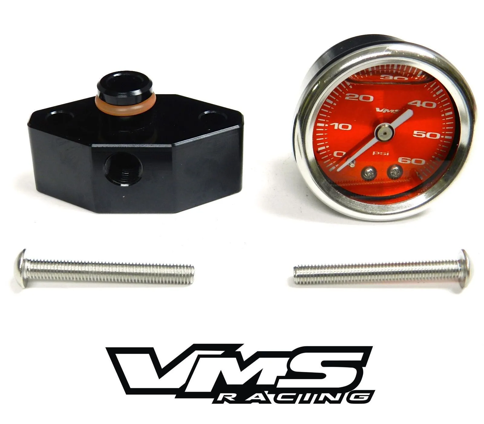 05-10 FORD MUSTANG GT & SHELBY GT 500 1 1/2" 60 PSI FUEL PRESSURE GAUGE LIQUID FILLED WITH ADAPTER