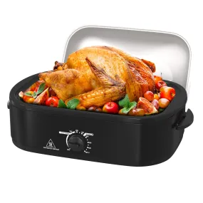 14-Quart Roaster Oven, Electric Roaster Oven with Self-Basting Lid, Turkey Roaster with Unique Defrost/Warm Function, Large Roaster with Removable Pan & Rack, Stainless Steel, Black