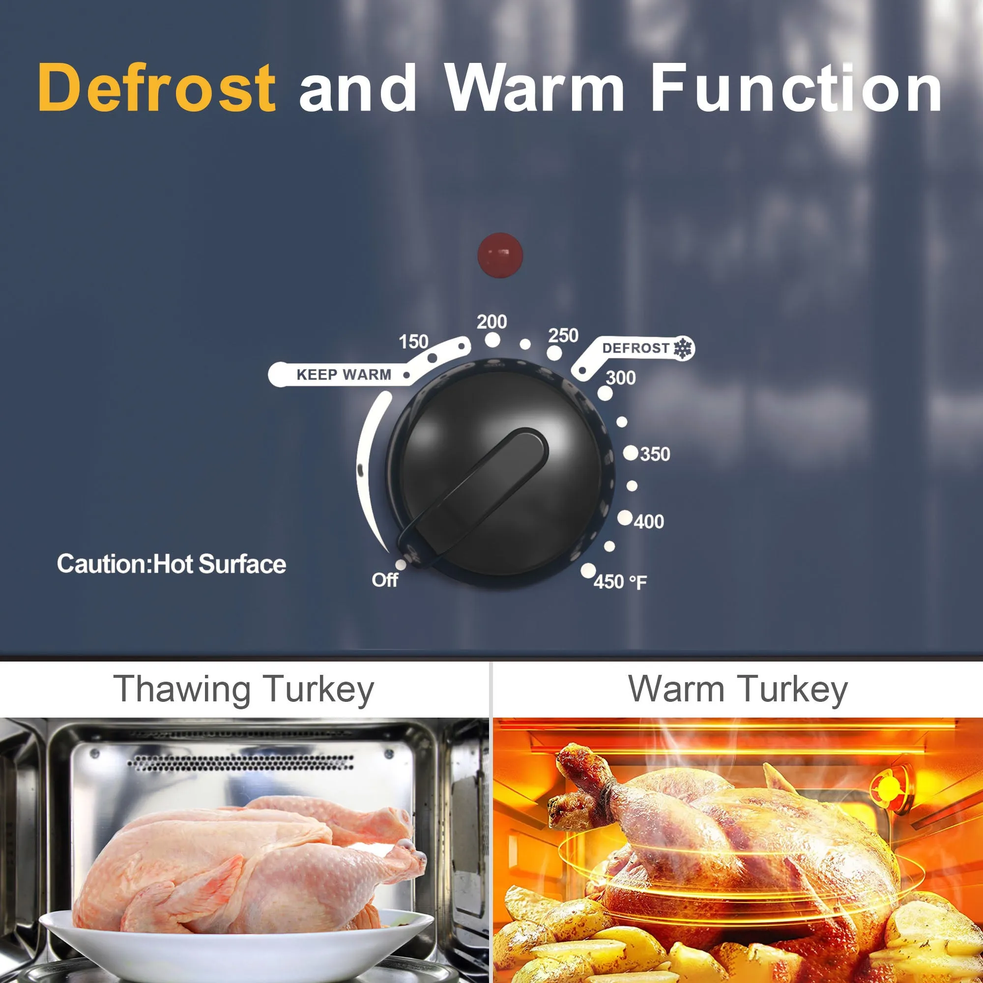 18-Quart Roaster Oven, Electric Roaster Oven with Self-Basting Lid, Turkey Roaster with Unique Defrost/Warm Function, Large Roaster with Removable Pan & Rack, Stainless Steel, Blue