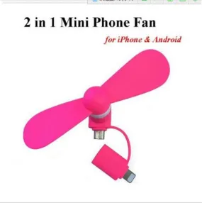 2 IN 1 Travel Portable CellPhone Mini Fan Cooling Cooler For Micro USB For iPhone 5 5S SE 6 6S Plus 8 Pin Android Phones S6 S7