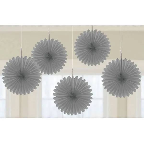 5 Pack Silver Mini Fan Decorations - 15cm