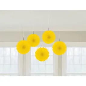 5 Pack Sun Yellow Mini Fan Decorations - 15cm