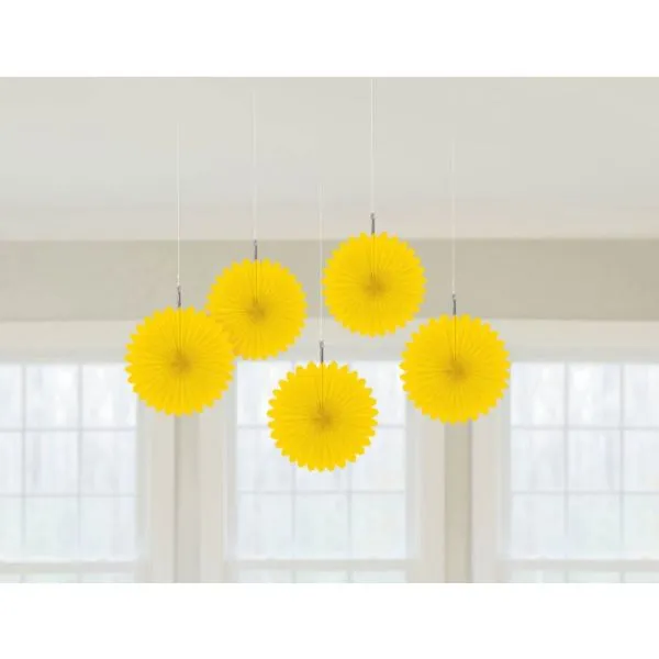 5 Pack Sun Yellow Mini Fan Decorations - 15cm