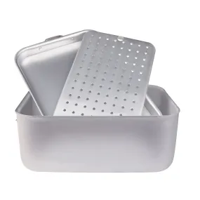 Agnelli Aluminum 3mm Rectangular Roasting Pan With Lid, Inside Grip & Two Folding Handles, 15.7 x 10.2-Inches