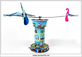 Airport Control Tower Nr. 5100. Vintage Tin Plate Novelty Carousel Toy, Schopper, West Germany.