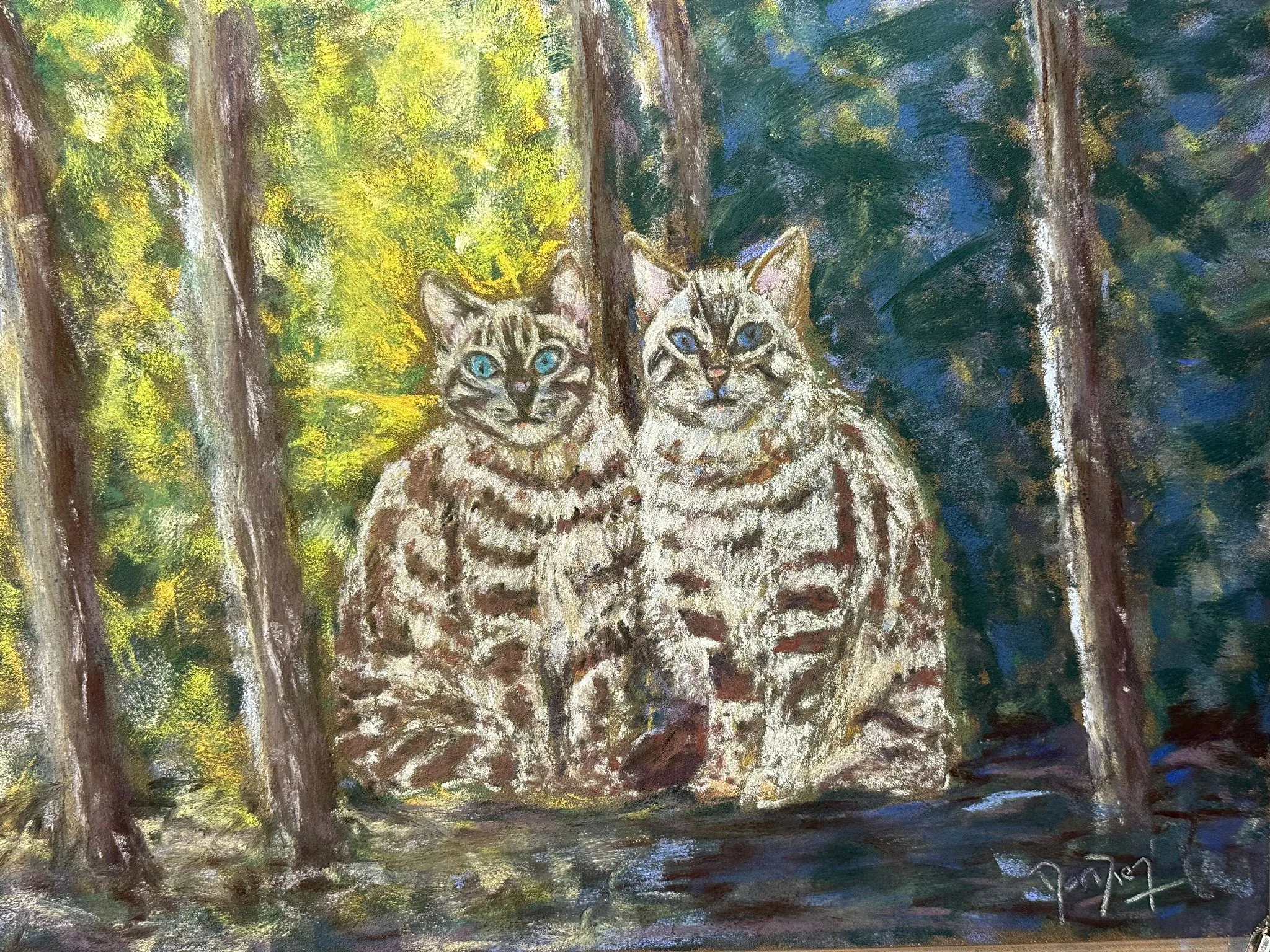 Ari and Nisha in the Outdoors Soft Pastels Painting