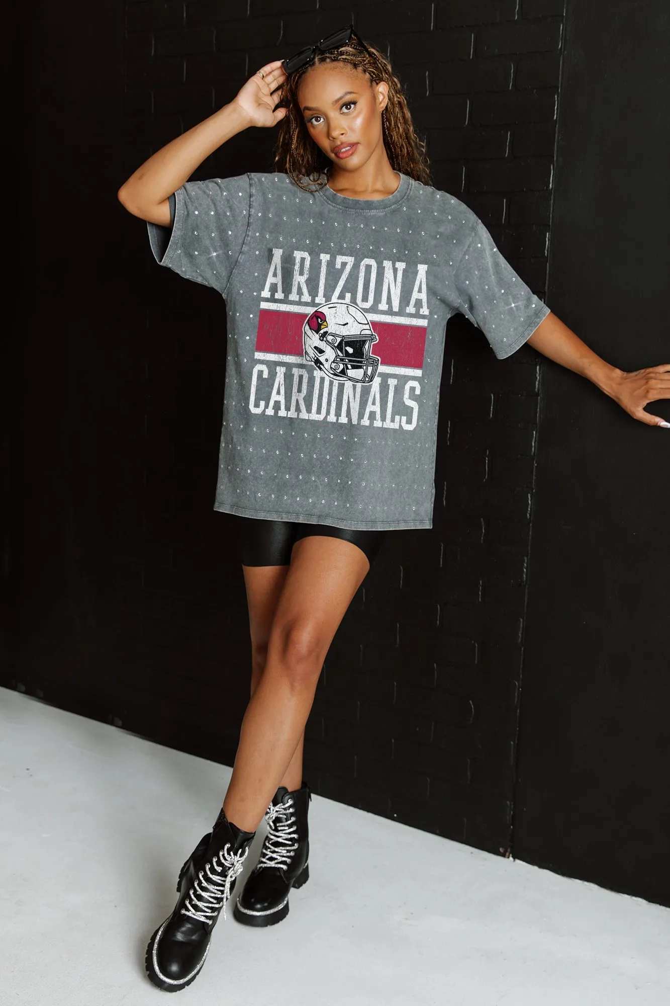 ARIZONA CARDINALS ON THE BALL MINI RHINESTONE SHORT SLEEVE CLASSIC TEE