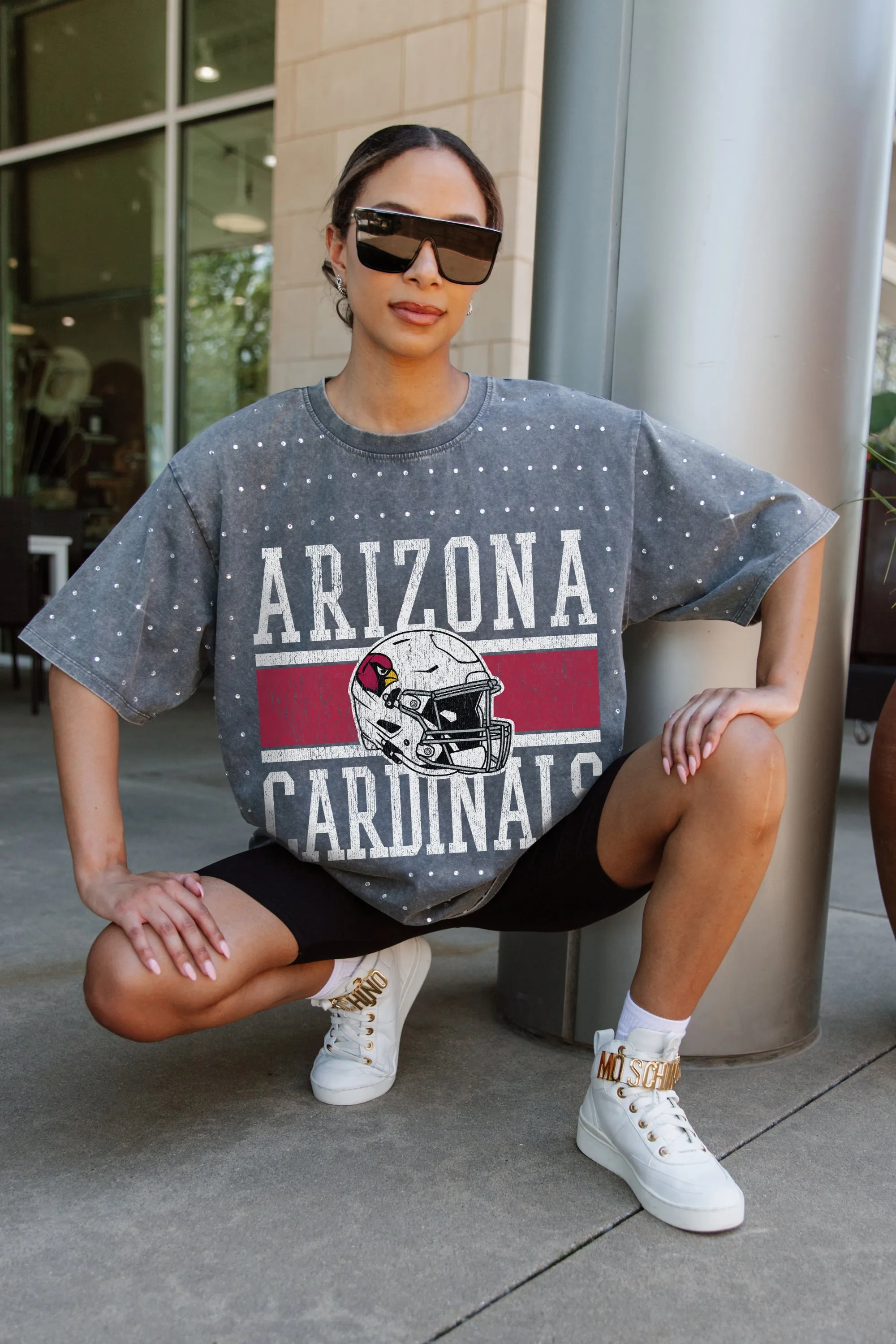 ARIZONA CARDINALS ON THE BALL MINI RHINESTONE SHORT SLEEVE CLASSIC TEE