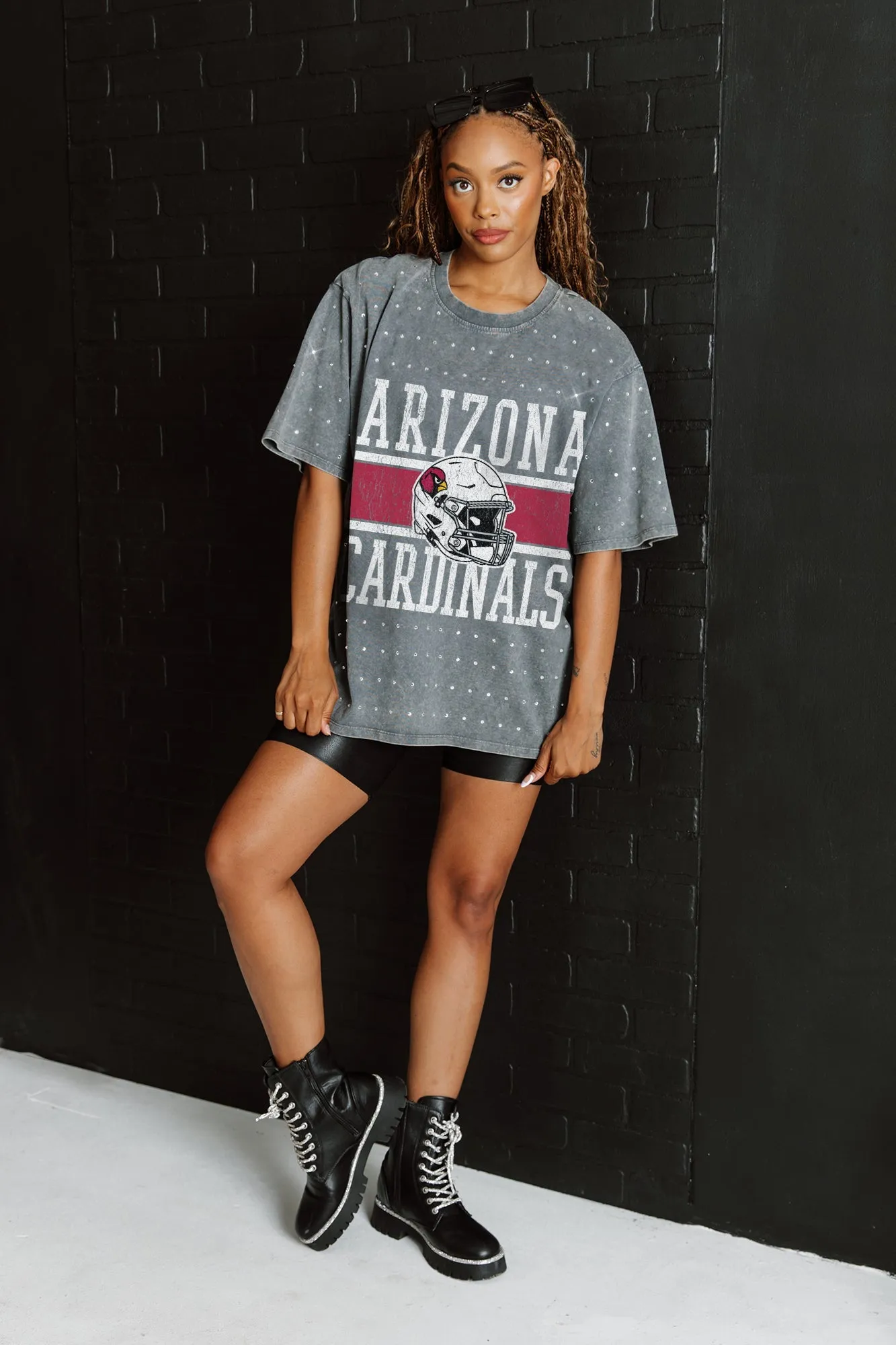 ARIZONA CARDINALS ON THE BALL MINI RHINESTONE SHORT SLEEVE CLASSIC TEE