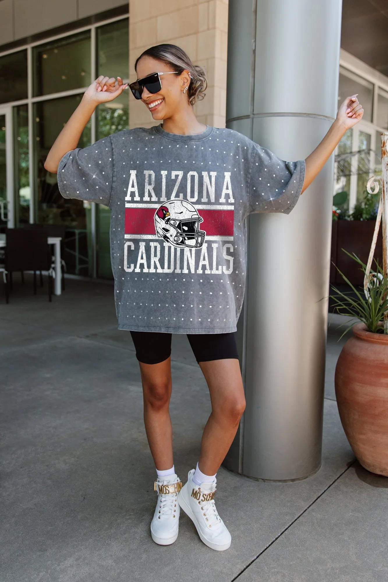 ARIZONA CARDINALS ON THE BALL MINI RHINESTONE SHORT SLEEVE CLASSIC TEE