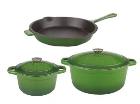 BergHOFF Neo 5pc Cast Iron Dutch Oven Set with 10" Fry Pan, 3qt. & 5qt., Green