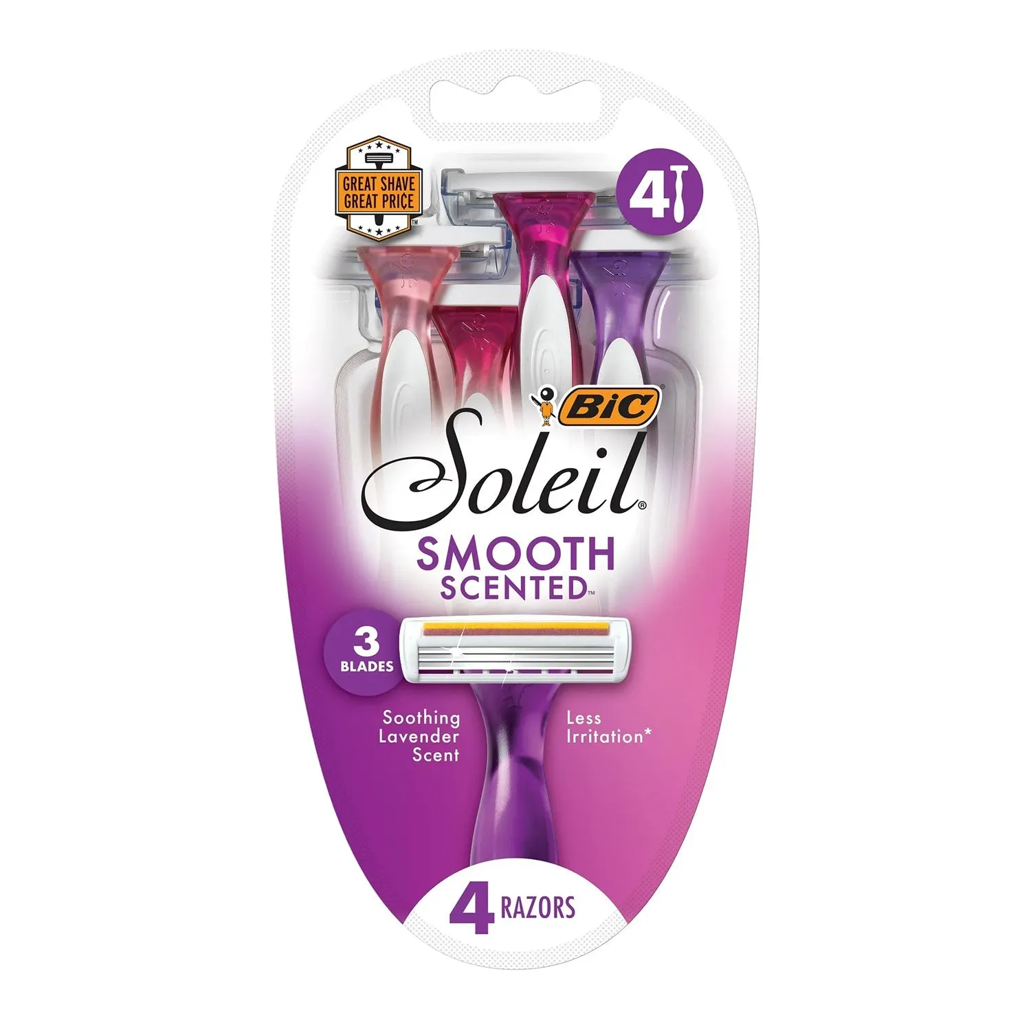 Bic Soleil Smooth Lavender Scent Women's Razors 3 Blades Lames 4 Pack