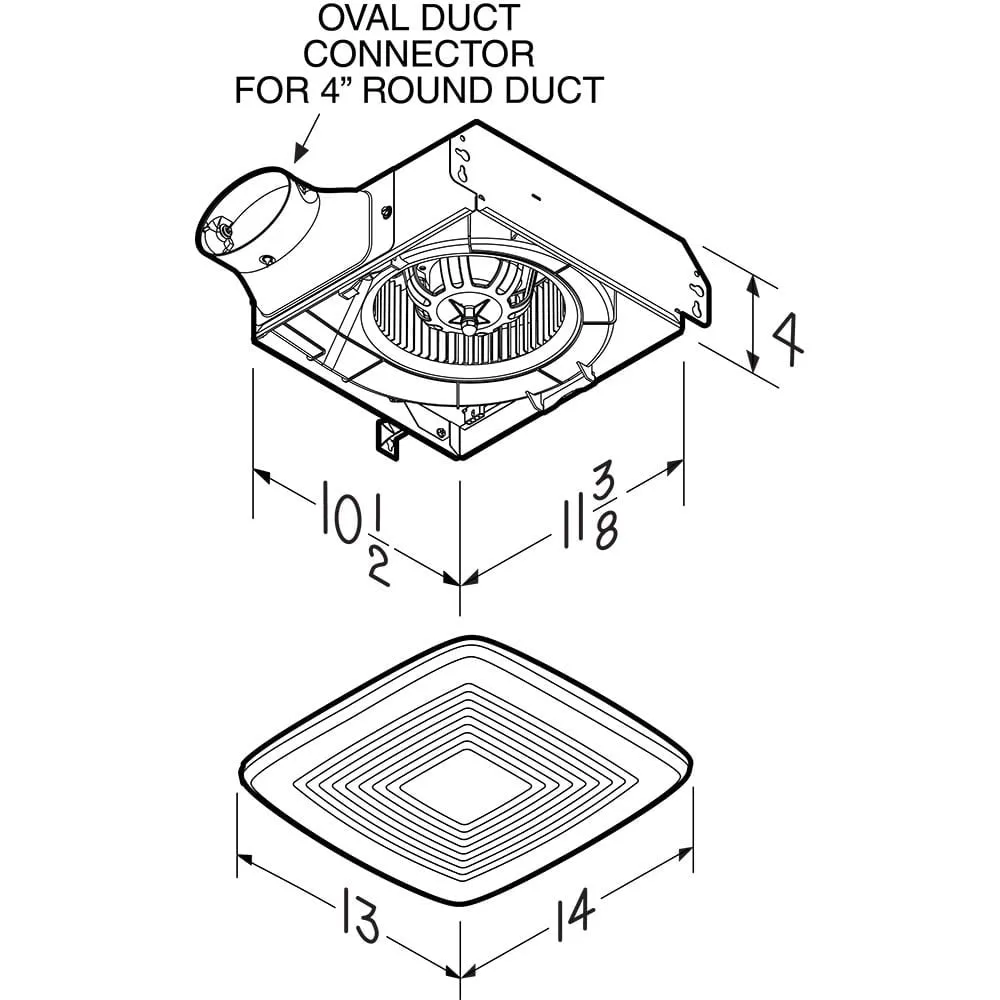 Broan Nutone LP110 LoProfile 110 CFM Ceiling/Wall Exhaust Fan for Bathroom or Garage with 4" Oval Duct