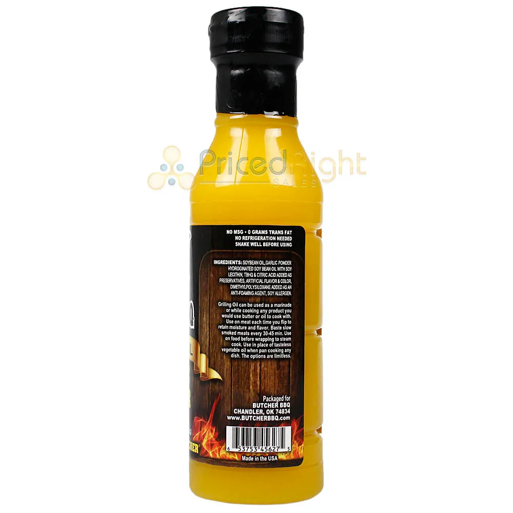 Butcher BBQ Garlic Butter Flavor Grilling Oil 12 oz. Bottle Competition Rated