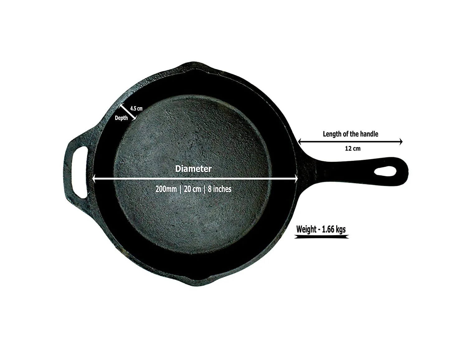 Cast Iron Skillet | Fry Pan | Pre-Seasoned | 8 inches | 1.66 Kgs | Induction Compatible