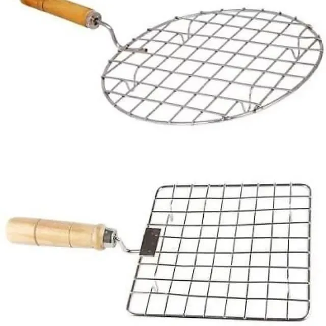 Chapati and Phulka Hand Grill Jali Barbecue Roasting Rack Wooden Handle (Round Shape) & (Square Shape)