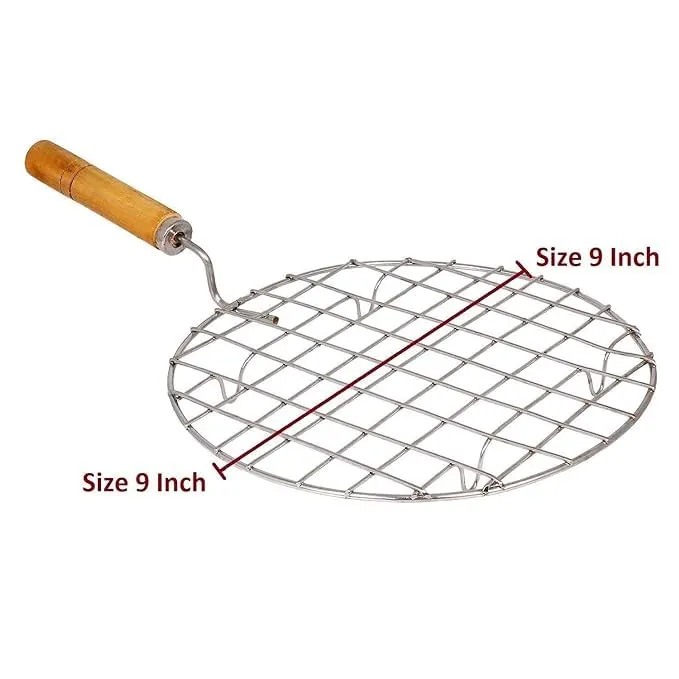 Chapati and Phulka Hand Grill Jali Barbecue Roasting Rack Wooden Handle (Round Shape) & (Square Shape)