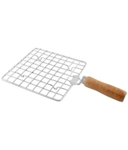 Chapati and Phulka Hand Grill Jali Barbecue Roasting Rack Wooden Handle (Round Shape) & (Square Shape)