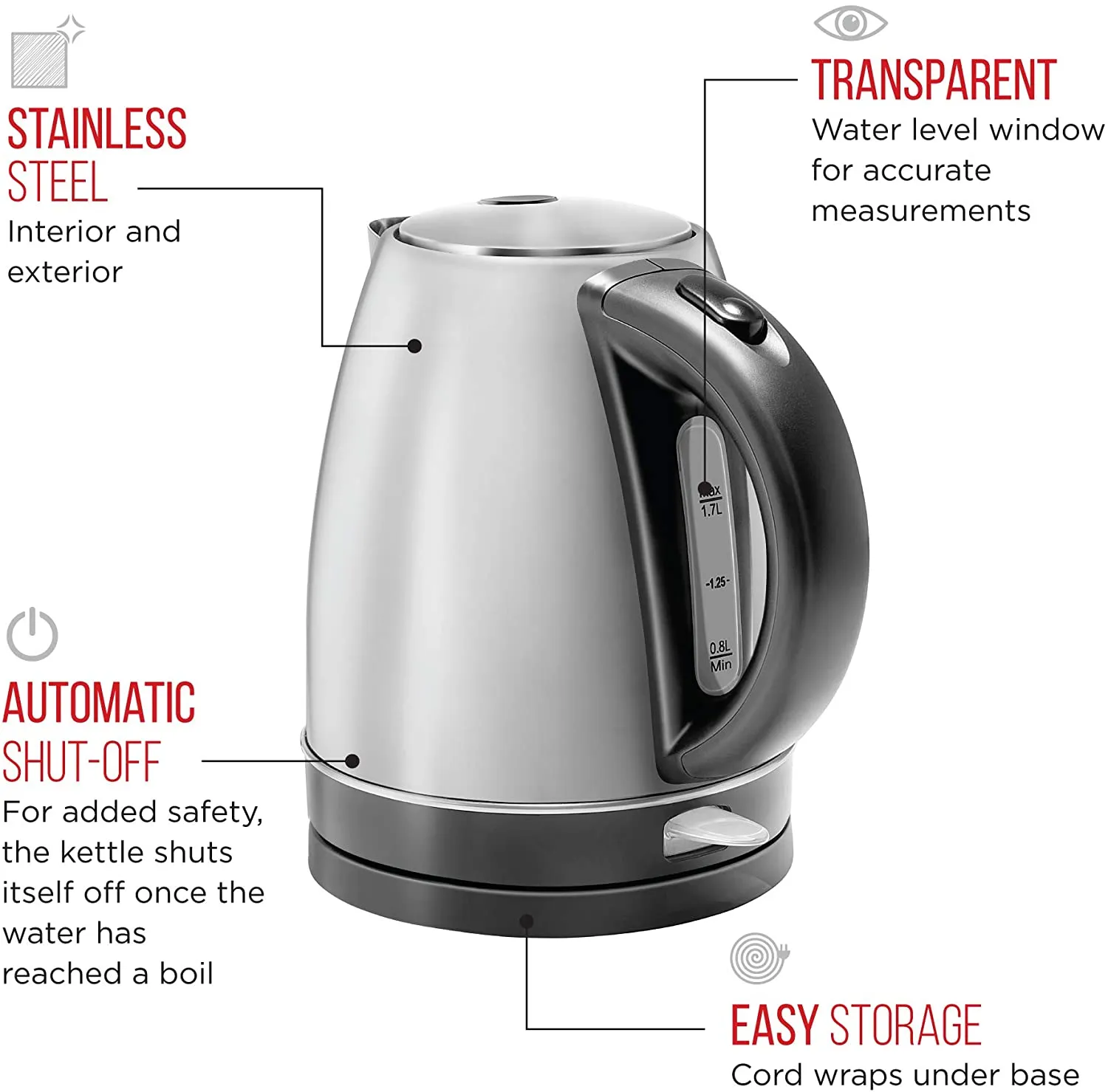 Chefman - Stainless Steel Kettle 1.7L