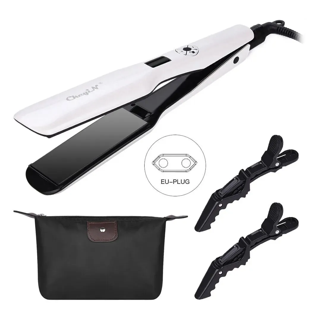 CkeyiN 44mm Tourmaline Ceramic Hair Straightener LCD Display Fast Heating Flat Iron Adjustable Temperature Straightening Iron