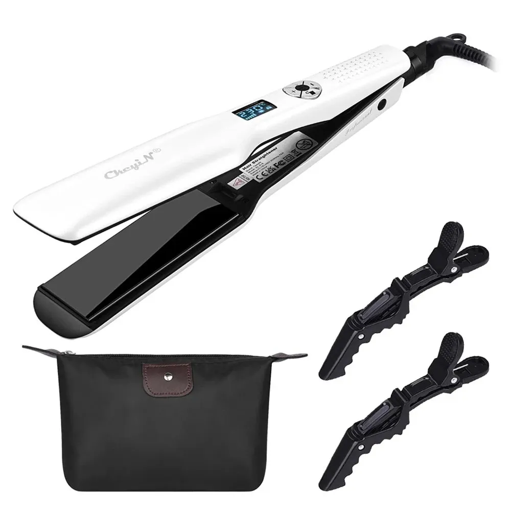 CkeyiN 44mm Tourmaline Ceramic Hair Straightener LCD Display Fast Heating Flat Iron Adjustable Temperature Straightening Iron