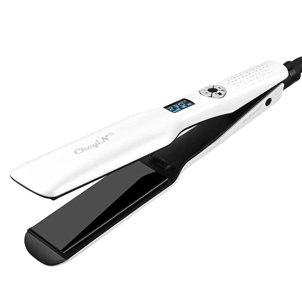 CkeyiN 44mm Tourmaline Ceramic Hair Straightener LCD Display Fast Heating Flat Iron Adjustable Temperature Straightening Iron