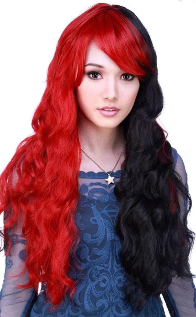 Classic Wavy Long Black/Red Wig