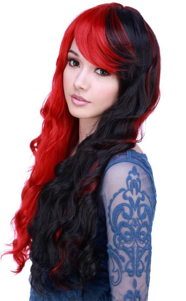 Classic Wavy Long Black/Red Wig