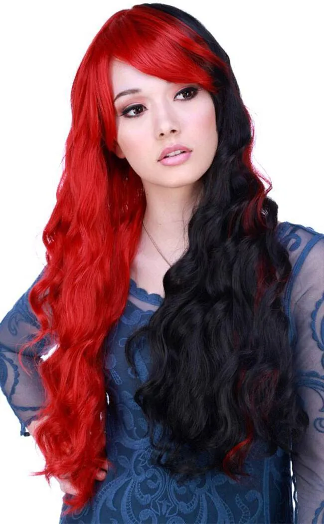 Classic Wavy Long Black/Red Wig