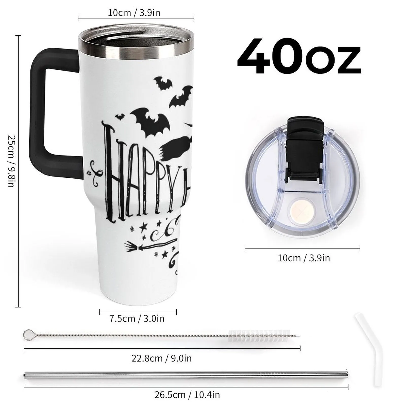 Custom Picture Design 40oz Tumbler with Handle for Halloween