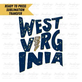 Distressed West Virginia State Leopard Bolt Ready To Press Sublimation Transfer