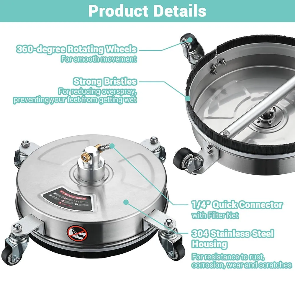 DIY 13in Surface Cleaner Pressure Washer Attachment 4000PSI 3.7GPM