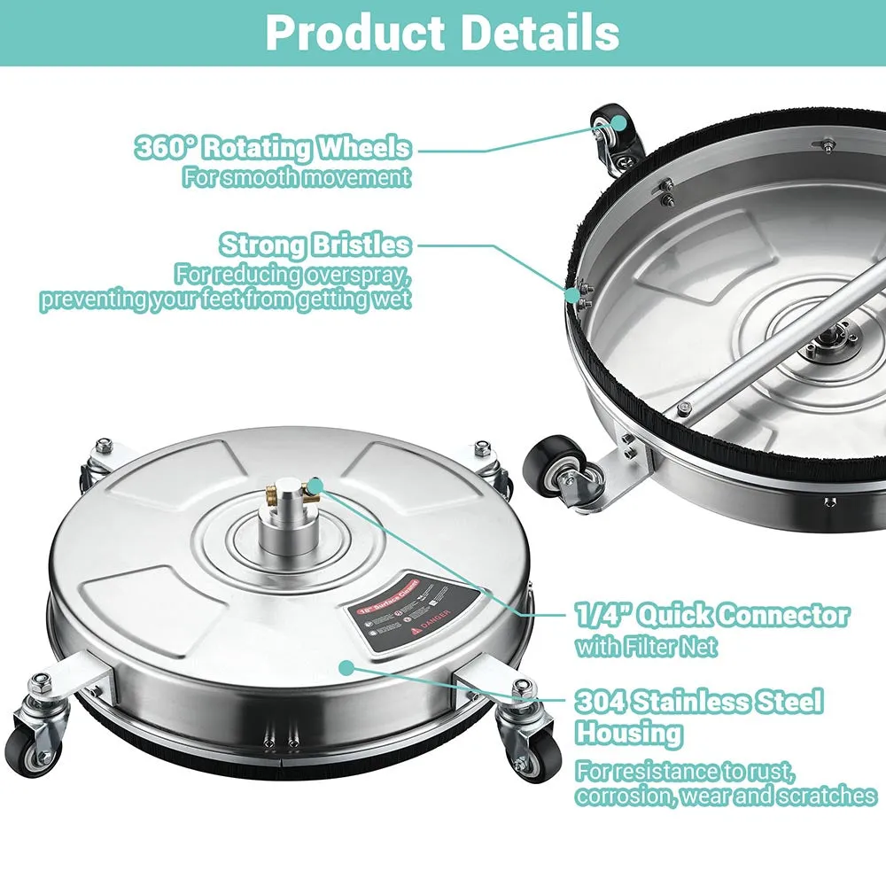 DIY 18in Surface Cleaner Pressure Washer Attachment 4000PSI 3.7GPM