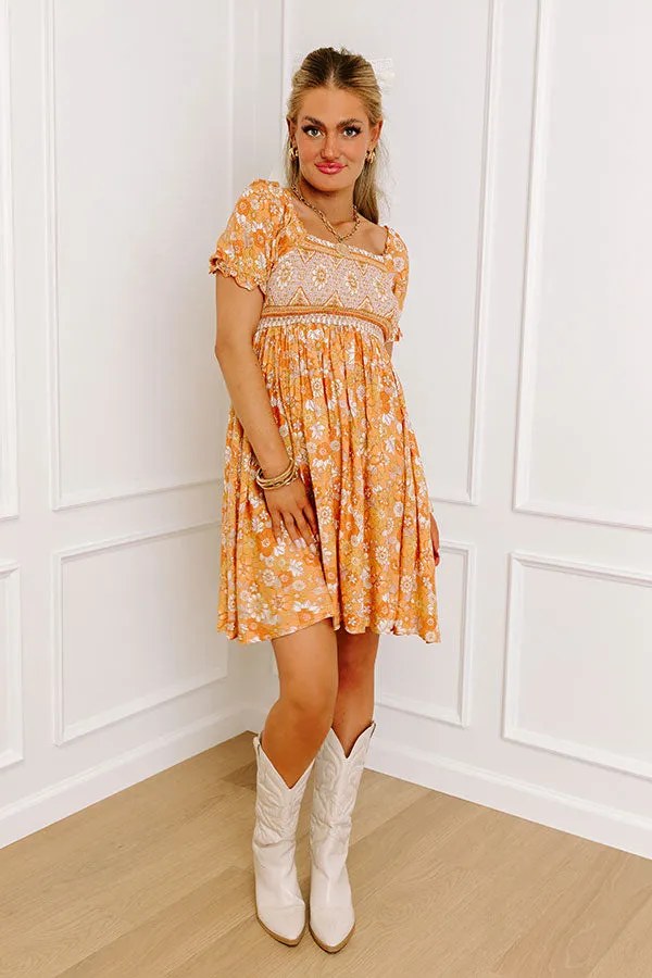 Fan Fav Smocked Floral Mini Dress in Orange