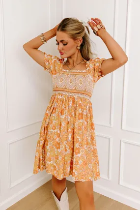 Fan Fav Smocked Floral Mini Dress in Orange