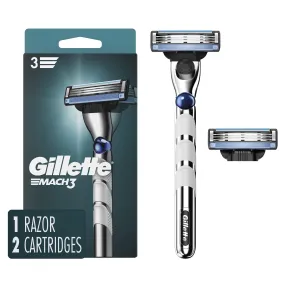 Gillette Mach3 3D Men's Razor Handle and 2 Blade Refills, Silver