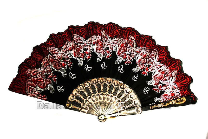 Glitter Floral Butterfly Oriental Hand Fans Wholesale