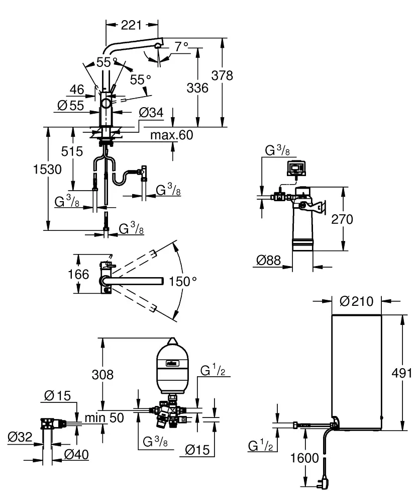 Grohe Red II Duo L-Spout Tap In Chrome and L Size Boiler