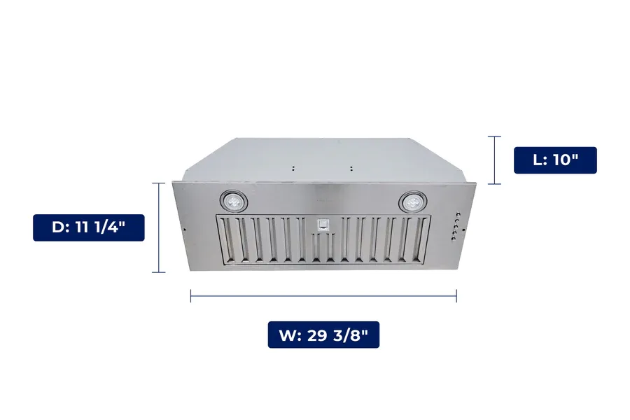 Hauslane 30" Chef  IN-R100SS 600 CFM Convertible Stainless Steel Range Hood Insert