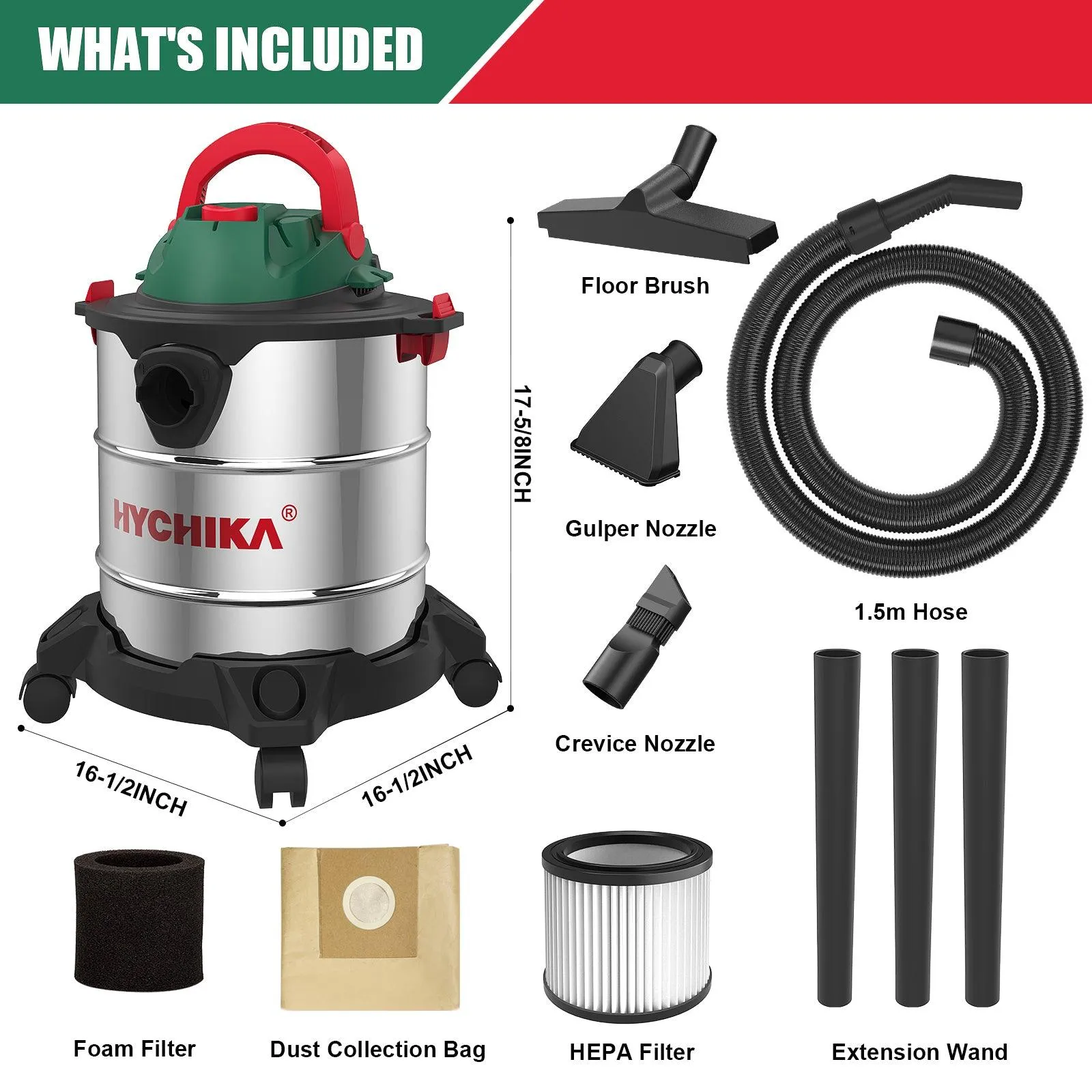 HYCHIKA 1200W 20L Wet and Dry Vacuum Cleaner