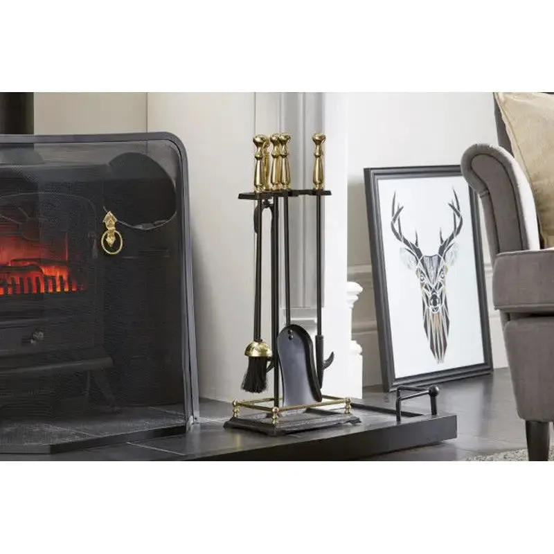 Inglenook Black 5 Piece Companion Set With Brass Handles - Fire 31