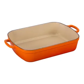 Le Creuset Signature Enameled Cast Iron Rectangular Roasting Pan, 5.25-Quart, Flame