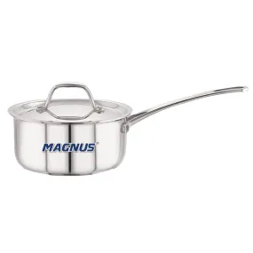 Magnus Triply Stainless Steel Sauce Pan with Stainless Steel Lid and Induction Bottom, 14 cm|1.1 L, Silver|Use for Home, Kitchen and Restaurant - Easy to Clean and Dishwasher Oven Safe