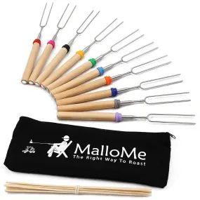 MalloMe Marshmallow Roasting Sticks Set of 10 Telescoping Rotating Smores Skewers and Hot Dog Fork 30 Inch Kids Camping Campfire Fire Pit Accessories | FREE Pouch, 10 Bamboo and Marshmallow Sticks Ebook