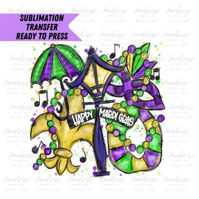 Mardi Gras Music Parade, Fat Tuesday Saints, Ready To Press, Sublimation Transfers, Transfer Prints Ready To Press, Heat Transfer Design