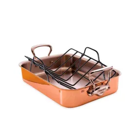 Mauviel Copper Rectangular Roasting Pan with Rack, 15.7 x 12-in