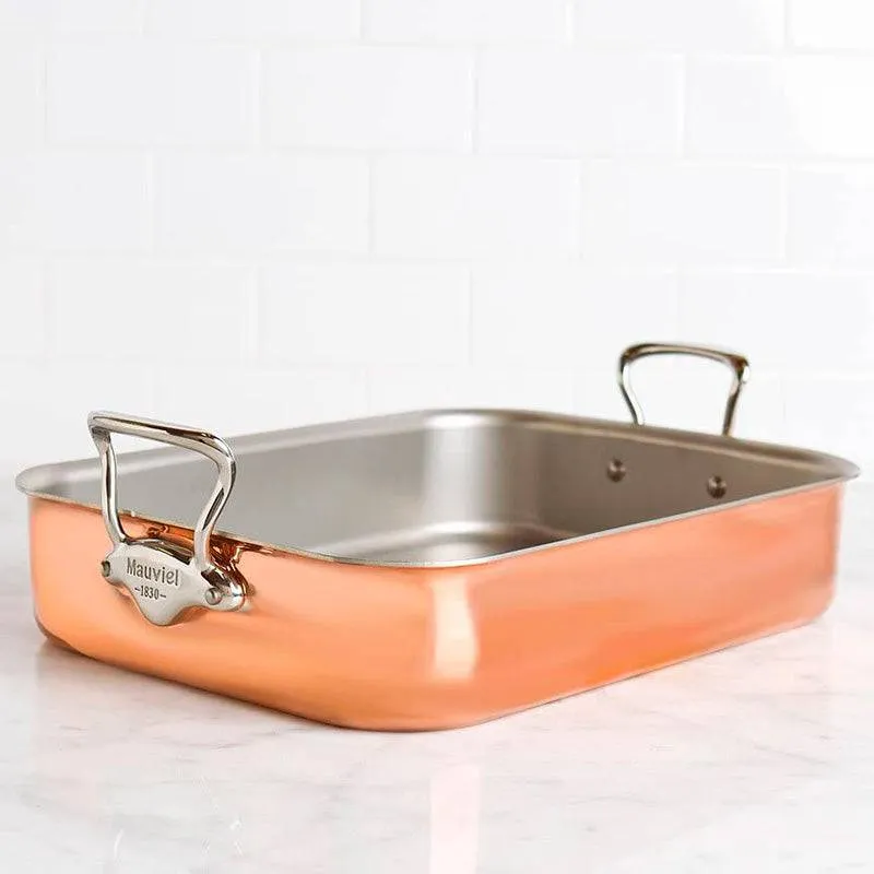 Mauviel Copper Rectangular Roasting Pan with Rack, 15.7 x 12-in