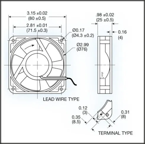 Mechatronics 80x80x25mm AC 115 Volt Fan UF80B12-BTL