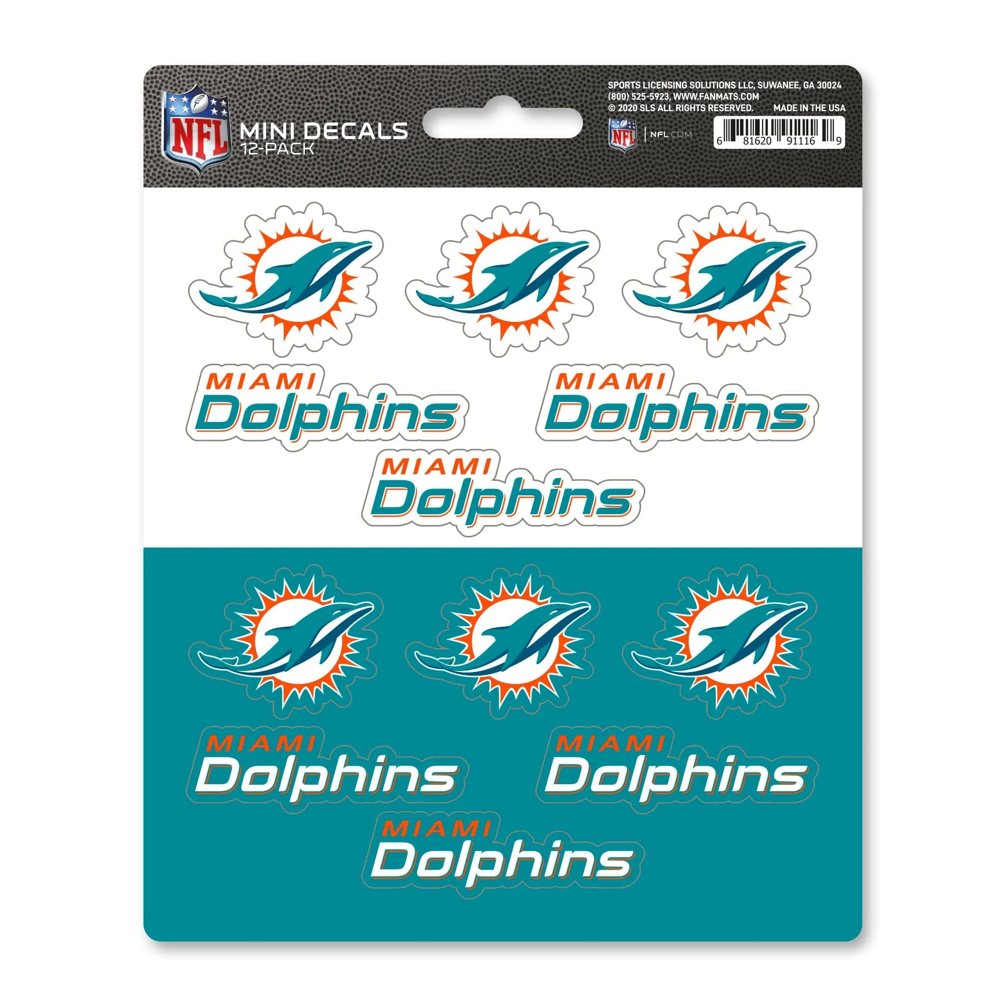 Miami Dolphins 12 Count Mini Decal Sticker Pack